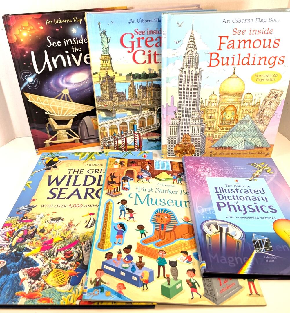 USBORNE Educational Book Lot~ See Inside Flap Book~Universe~Cities~Buildings...